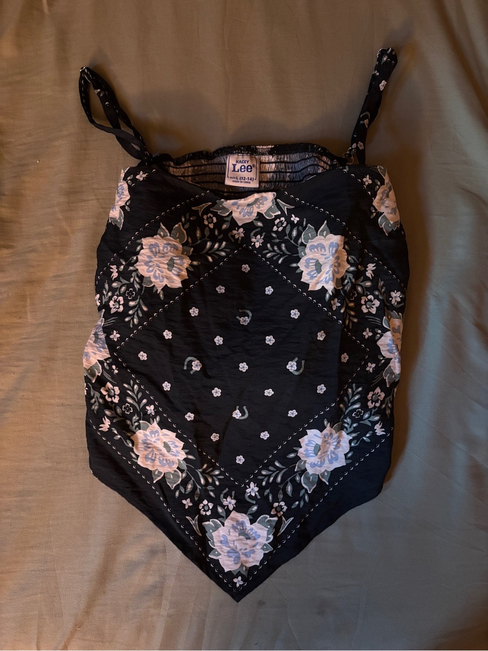 Kacey Lee Navy Blue and White Floral Bandana-Style One-Piece